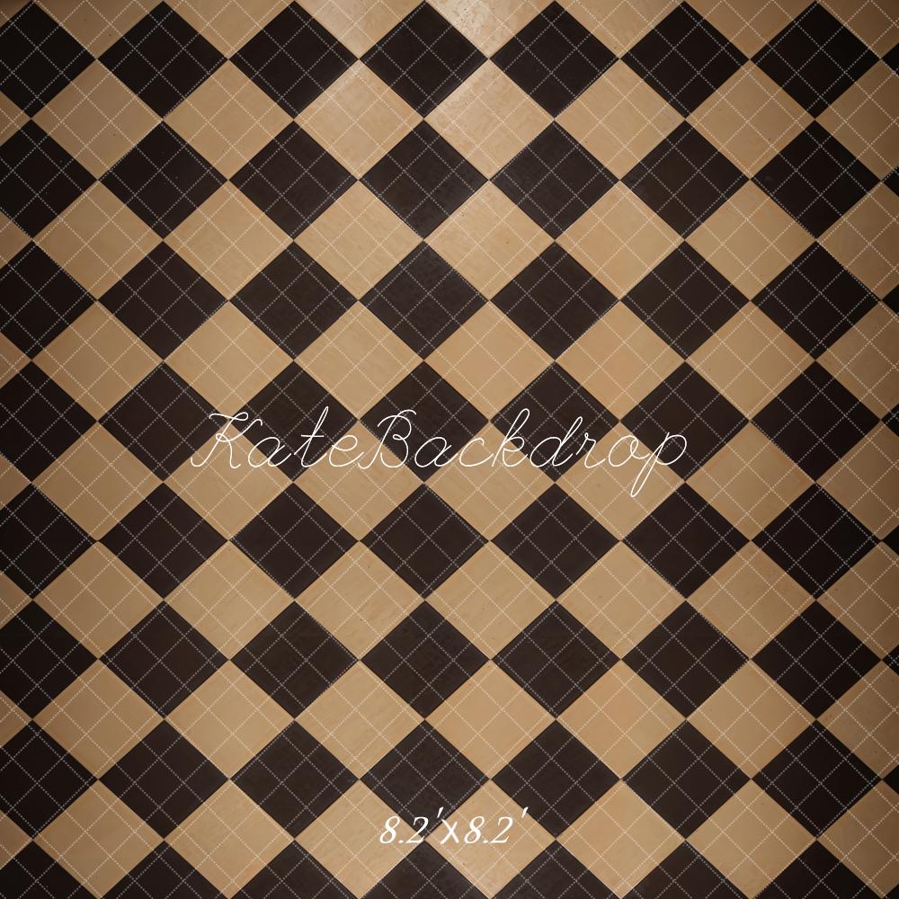 Kate Vintage Schwarz und Brauner Karomuster Boden Hintergrund Entworfen von Kate Image - Kate Backdrop.de