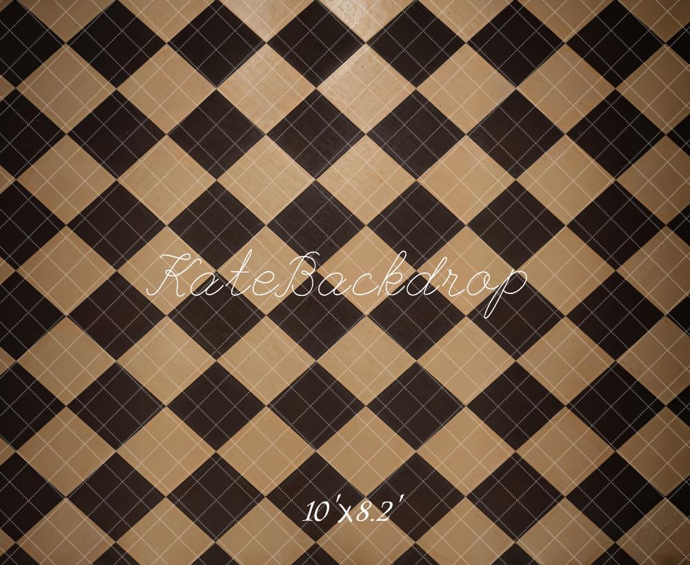 Kate Vintage Schwarz und Brauner Karomuster Boden Hintergrund Entworfen von Kate Image - Kate Backdrop.de