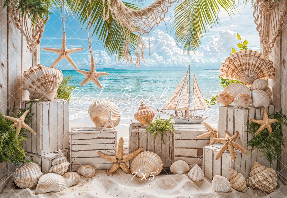 Kate Sommer Meer Strand Segelboot Hintergrund Entworfen von Emetselch - Kate Backdrop.de