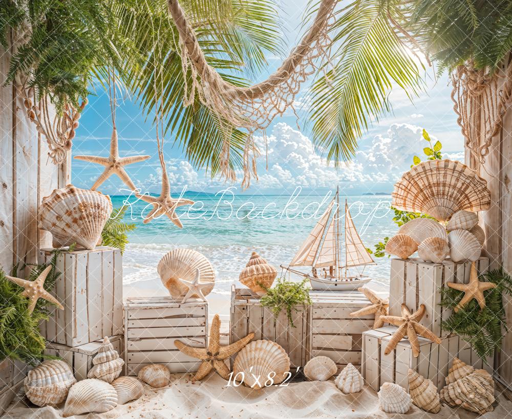 Kate Sommer Meer Strand Segelboot Hintergrund Entworfen von Emetselch - Kate Backdrop.de