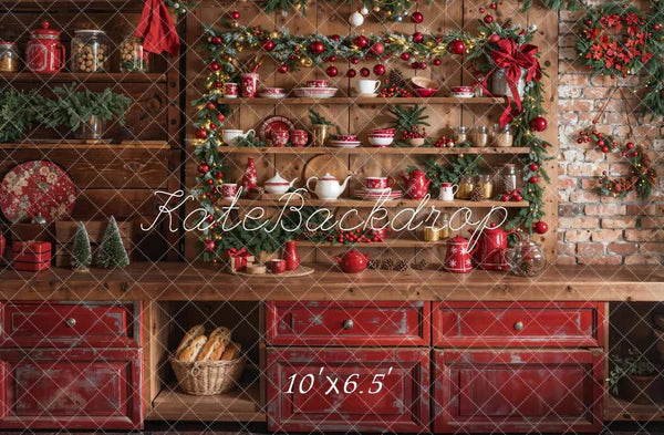 ⚡Blitzangebote #4-Kate Weihnachten Küche Grüner Kranz Hintergrund entworfen von Emetselch - Kate Backdrop.de