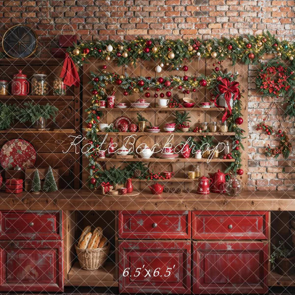 ⚡Blitzangebote #4-Kate Weihnachten Küche Grüner Kranz Hintergrund entworfen von Emetselch - Kate Backdrop.de