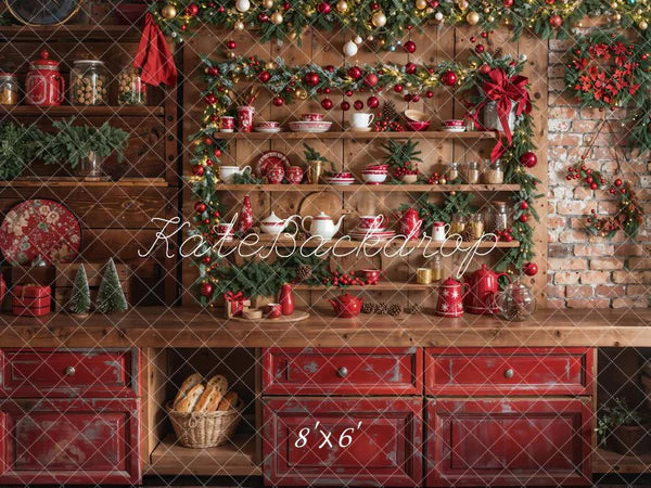 ⚡Blitzangebote #4-Kate Weihnachten Küche Grüner Kranz Hintergrund entworfen von Emetselch - Kate Backdrop.de