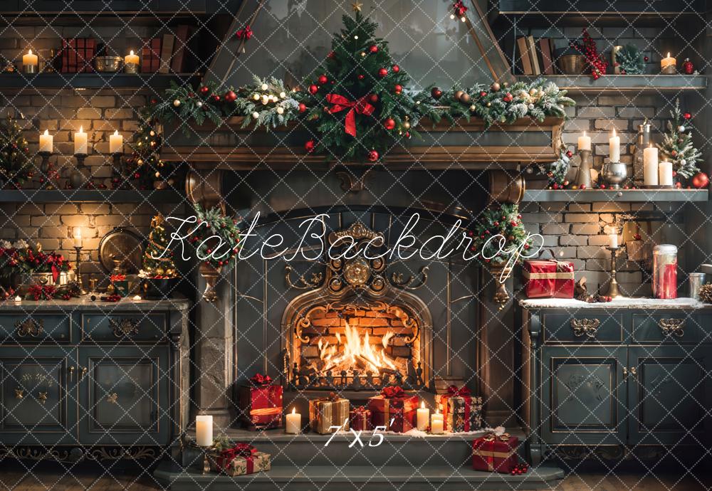 Kate Weihnachten Dunkelgrüne Schränke und Kamin Küchenhintergrund entworfen von Emetselch - Kate Backdrop.de