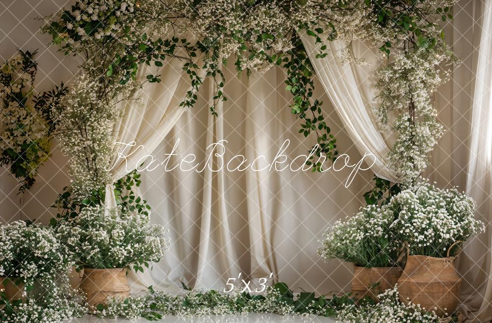 Kate Sommer Grüne Pflanze Weiße Blumenbogen Vorhang Hintergrund entworfen von Emetselch - Kate Backdrop.de