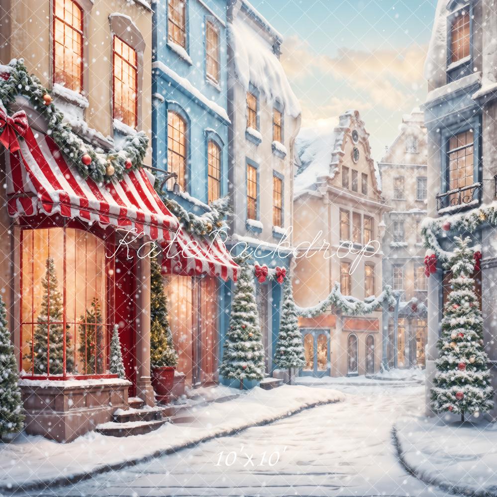 Kate Winter Weihnachten Weiße Schneelandschaft Straße Hintergrund entworfen von Chain Photography - Kate Backdrop.de