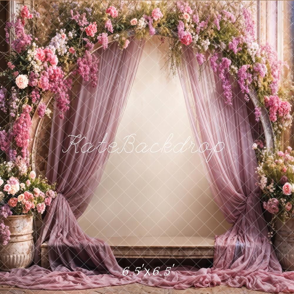Kate Retro Feine Kunst Bunte Blume Lila Vorhang Beige Bogen Wand Hintergrund entworfen von Emetselch - Kate Backdrop.de