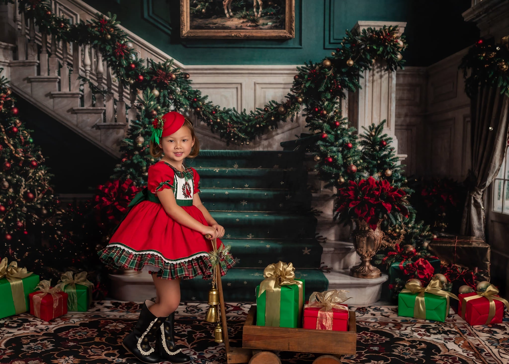 Kate Weihnachten Retro Weiß Grüne Marmor Treppe Hintergrund entworfen von Chain Photography - Kate Backdrop.de