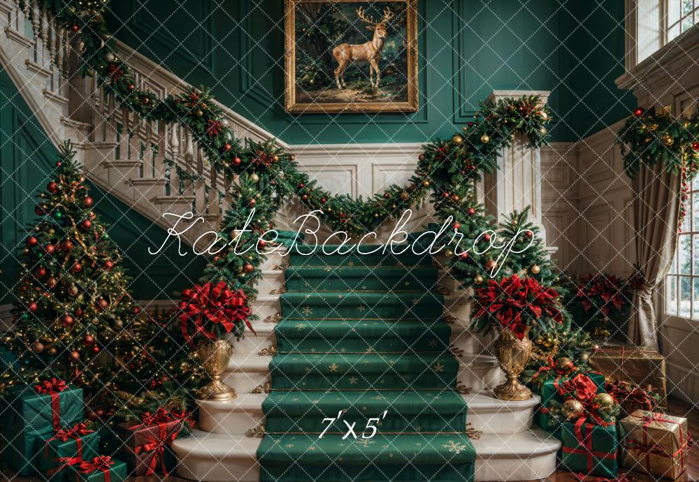 Kate Weihnachten Retro Weiß Grüne Marmor Treppe Hintergrund entworfen von Chain Photography - Kate Backdrop.de