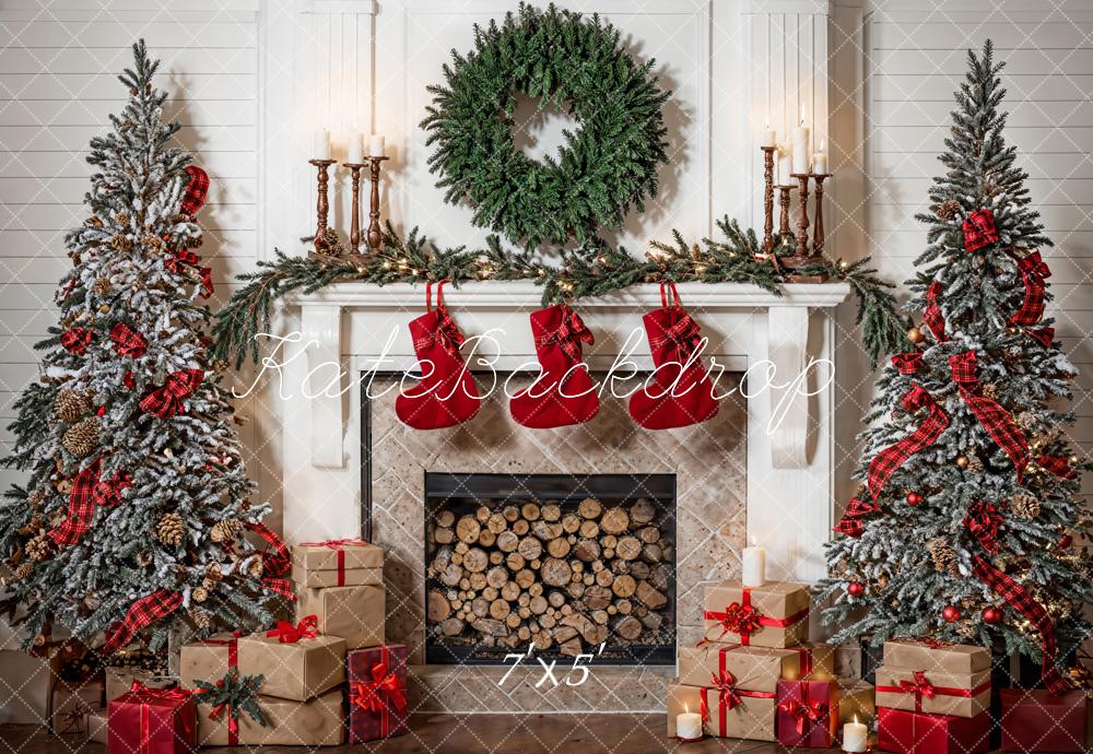 Kate Weihnachten Grüner Kranz Weiße Kaminzimmer Hintergrund entworfen von Emetselch - Kate Backdrop.de