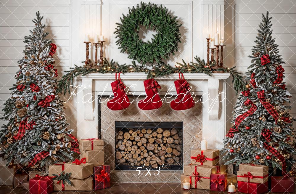 Kate Weihnachten Grüner Kranz Weiße Kaminzimmer Hintergrund entworfen von Emetselch - Kate Backdrop.de