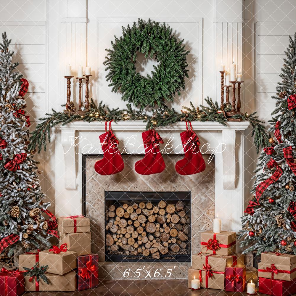 Kate Weihnachten Grüner Kranz Weiße Kaminzimmer Hintergrund entworfen von Emetselch - Kate Backdrop.de