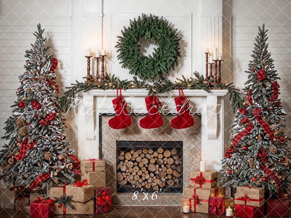 Kate Weihnachten Grüner Kranz Weiße Kaminzimmer Hintergrund entworfen von Emetselch - Kate Backdrop.de