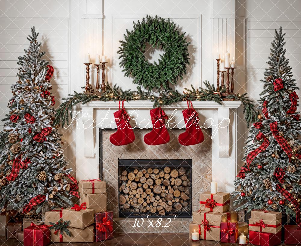 Kate Weihnachten Grüner Kranz Weiße Kaminzimmer Hintergrund entworfen von Emetselch - Kate Backdrop.de