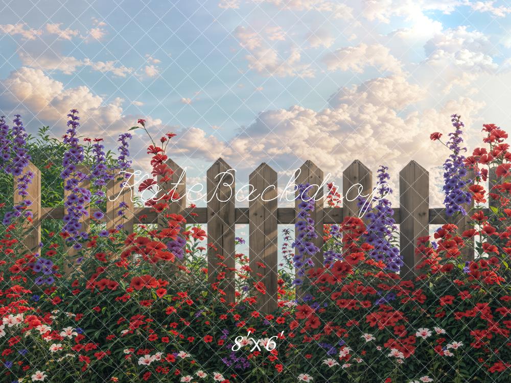 Kate Sommer Feine Kunst Bunte Blume Brauner Holzzaun Hintergrund Entworfen von GQ - Kate Backdrop.de