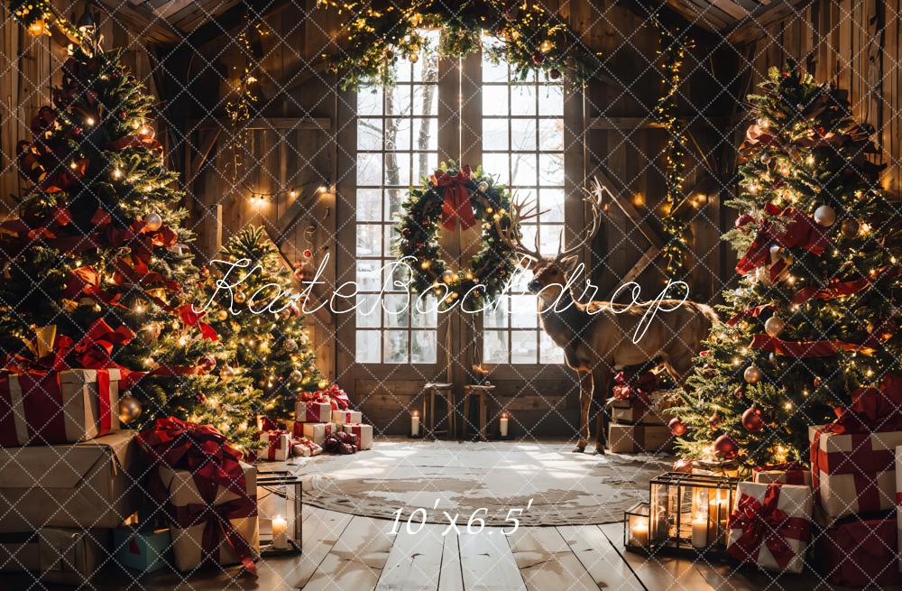 Kate Weihnachten Brauner Scheunen Eingerahmtes Fenster Elch Hintergrund entworfen von Emetselch - Kate Backdrop.de