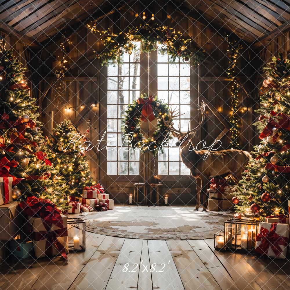 Kate Weihnachten Brauner Scheunen Eingerahmtes Fenster Elch Hintergrund entworfen von Emetselch - Kate Backdrop.de