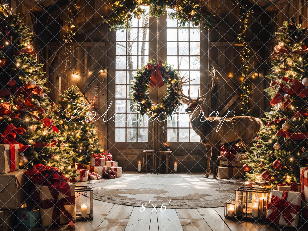 Kate Weihnachten Brauner Scheunen Eingerahmtes Fenster Elch Hintergrund entworfen von Emetselch - Kate Backdrop.de