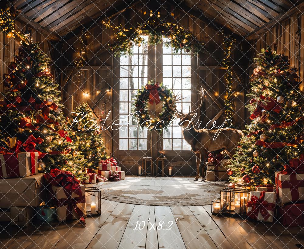 Kate Weihnachten Brauner Scheunen Eingerahmtes Fenster Elch Hintergrund entworfen von Emetselch - Kate Backdrop.de