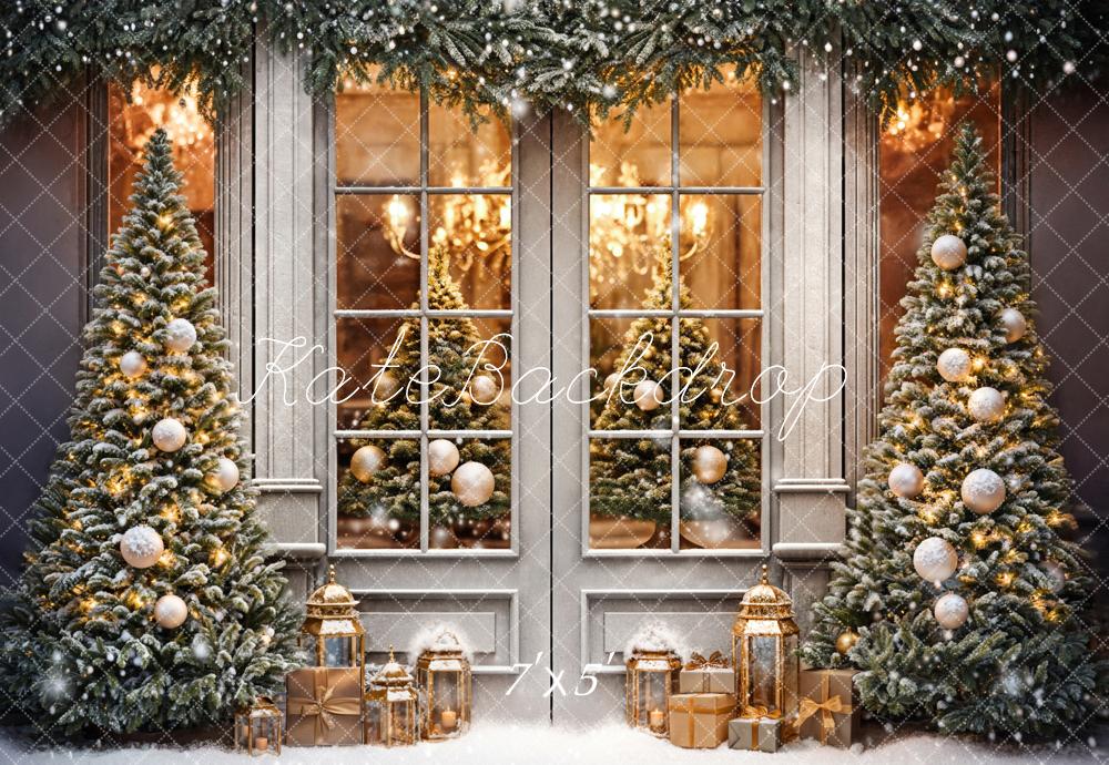 Kate Winter Weihnachten Grauer Retro Eingerahmtes Fenster Hintergrund entworfen von Chain Photography