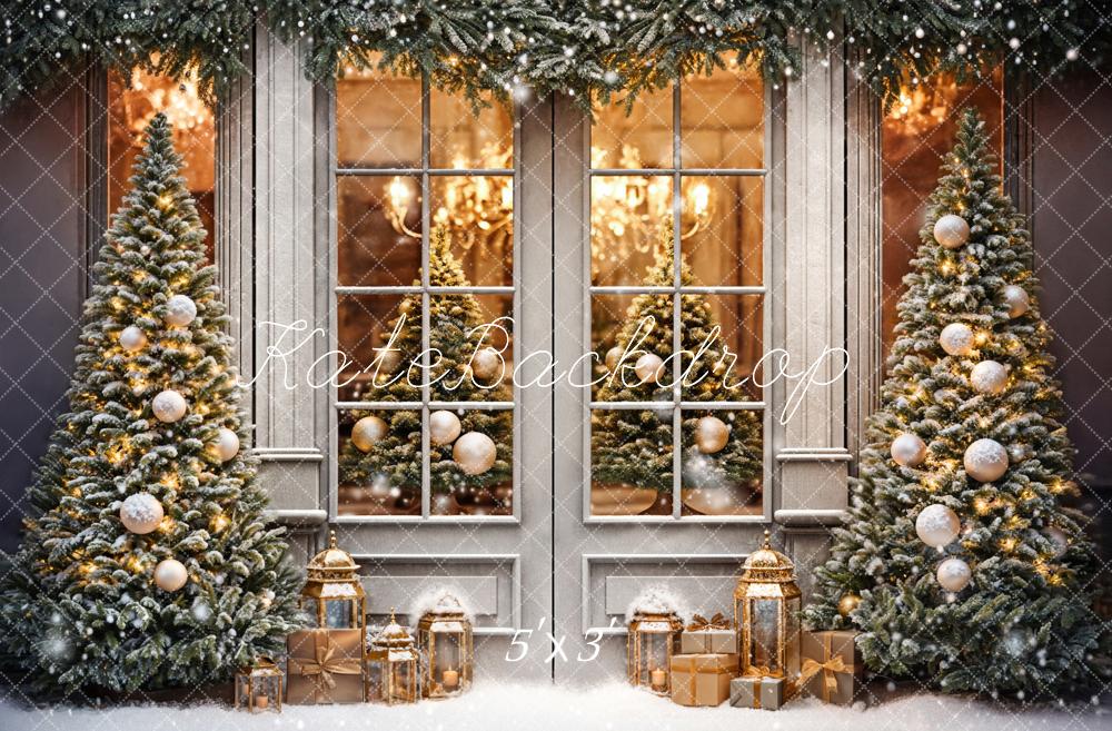 Kate Winter Weihnachten Grauer Retro Eingerahmtes Fenster Hintergrund entworfen von Chain Photography