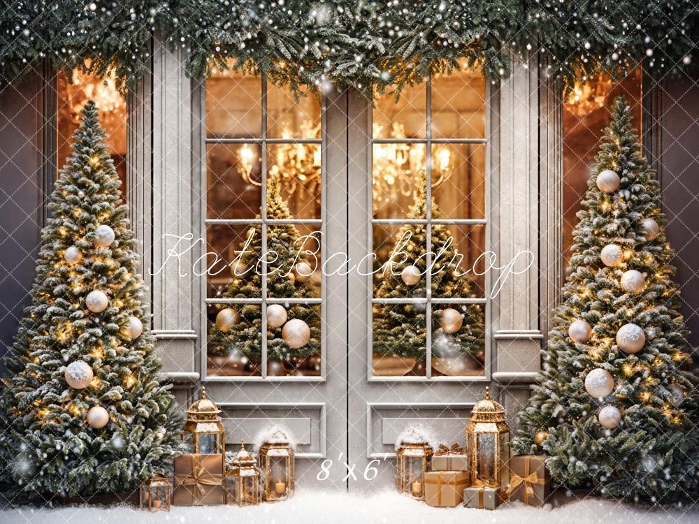 Kate Winter Weihnachten Grauer Retro Eingerahmtes Fenster Hintergrund entworfen von Chain Photography - Kate Backdrop.de