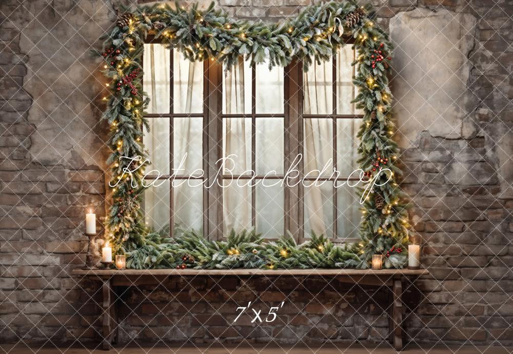 Kate Weihnachten Fenster Dunkelgrauer Kaputter Backsteinwand Hintergrund entworfen von Emetselch