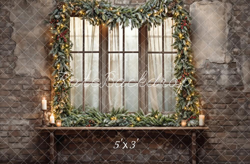 Kate Weihnachten Fenster Dunkelgrauer Kaputter Backsteinwand Hintergrund entworfen von Emetselch