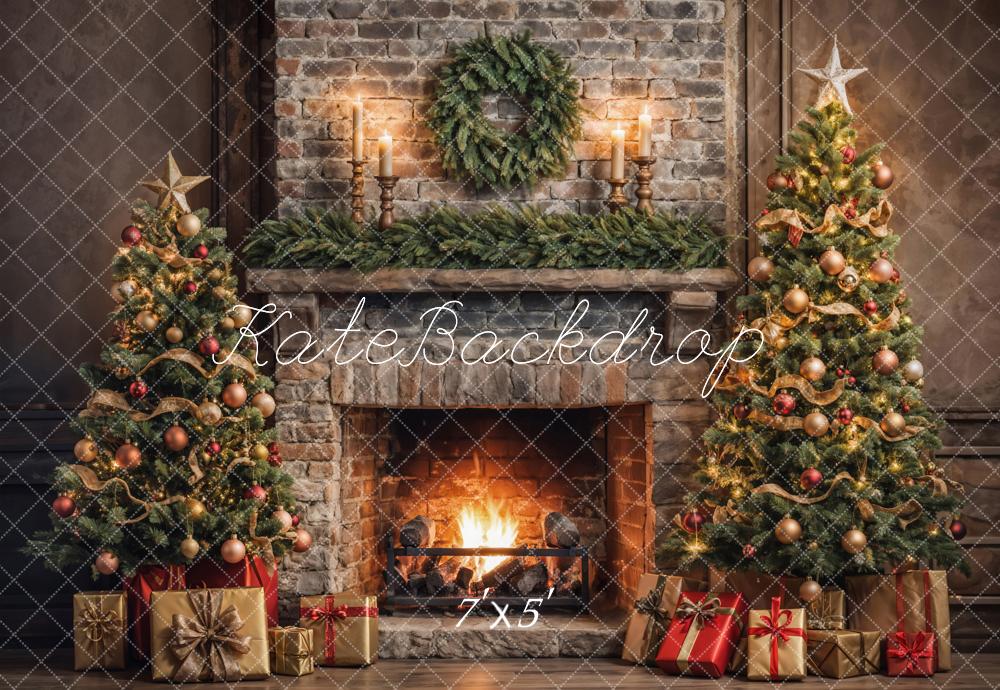 Kate Weihnachten Indoor Retro Kaputter Backstein Kaminwand Hintergrund entworfen von Emetselch - Kate Backdrop.de