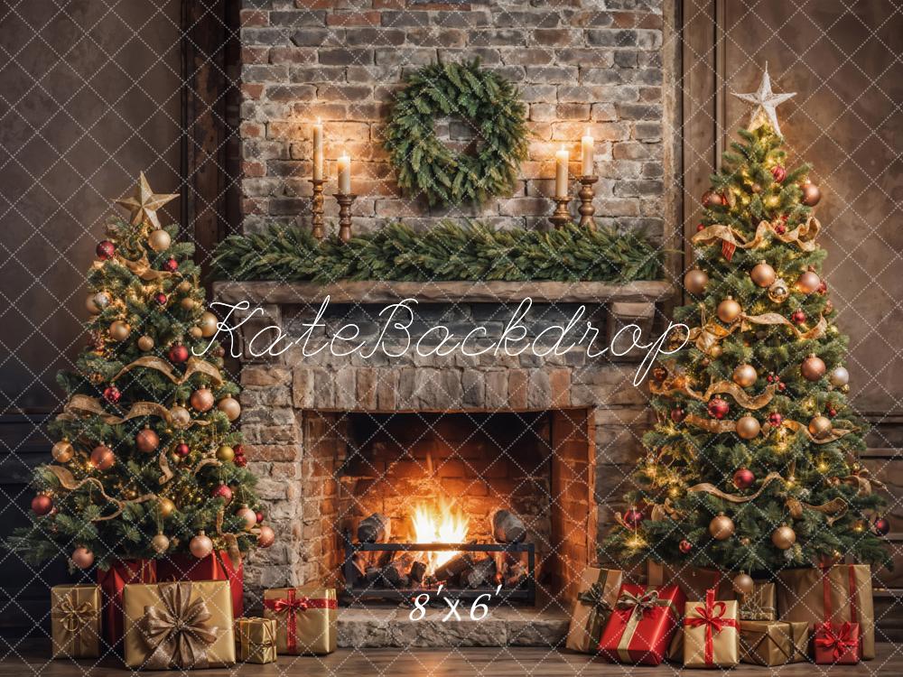Kate Weihnachten Indoor Retro Kaputter Backstein Kaminwand Hintergrund entworfen von Emetselch - Kate Backdrop.de