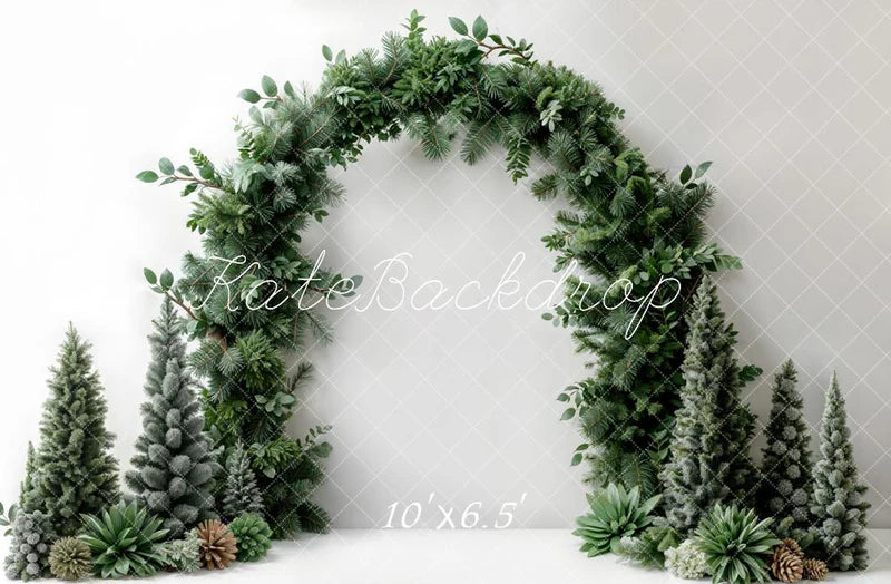 Kate Weihnachten Dunkelgrüner Pflanzenbogen Weißer Wandhintergrund Entworfen von Emetselch - Kate Backdrop.de