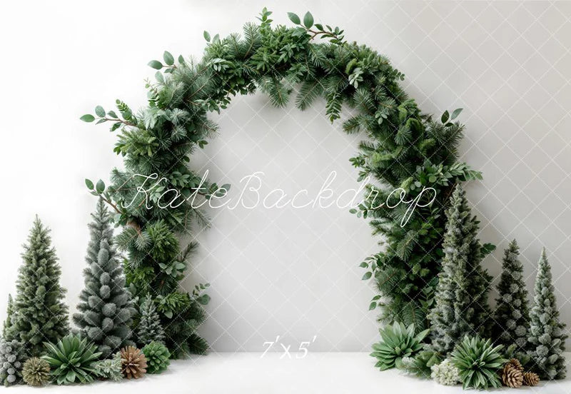 Kate Weihnachten Dunkelgrüner Pflanzenbogen Weißer Wandhintergrund Entworfen von Emetselch - Kate Backdrop.de