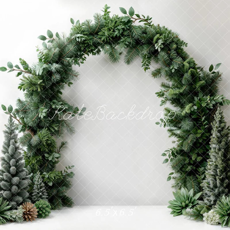 Kate Weihnachten Dunkelgrüner Pflanzenbogen Weißer Wandhintergrund Entworfen von Emetselch - Kate Backdrop.de