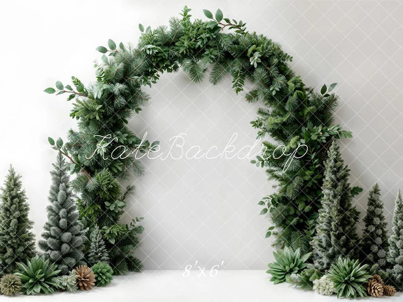 Kate Weihnachten Dunkelgrüner Pflanzenbogen Weißer Wandhintergrund Entworfen von Emetselch - Kate Backdrop.de