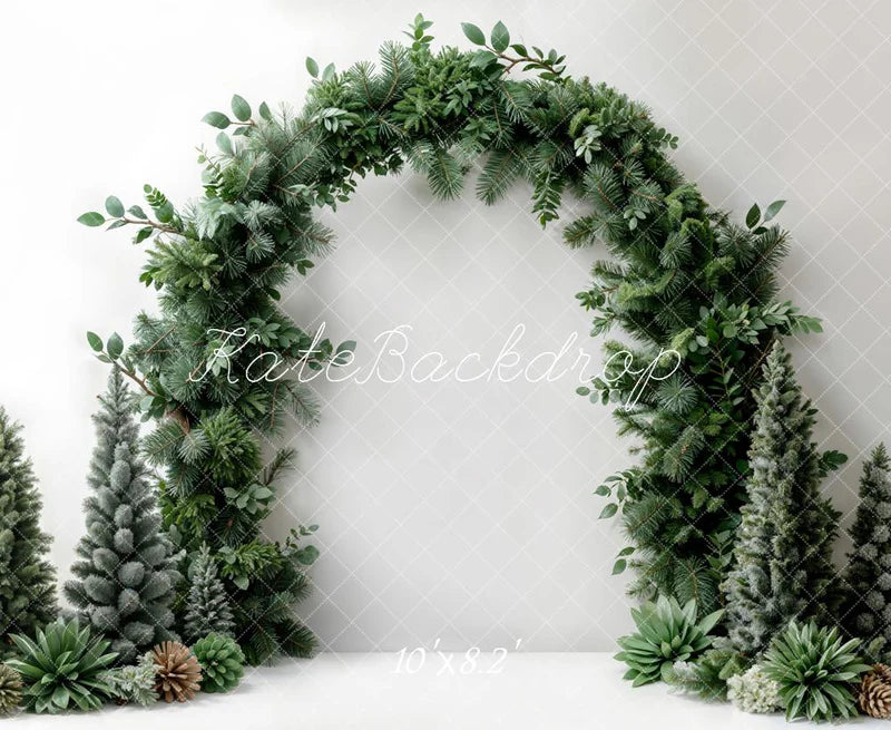 Kate Weihnachten Dunkelgrüner Pflanzenbogen Weißer Wandhintergrund Entworfen von Emetselch - Kate Backdrop.de
