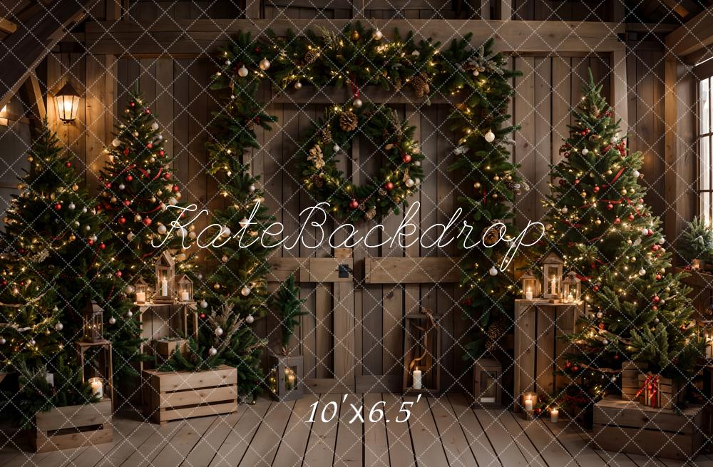 Kate Weihnachten Bauernhof Indoor Dunkelbraunes Scheunentor Hintergrund entworfen von Emetselch - Kate Backdrop.de