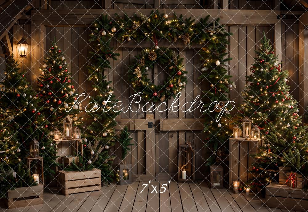 Kate Weihnachten Bauernhof Indoor Dunkelbraunes Scheunentor Hintergrund entworfen von Emetselch - Kate Backdrop.de