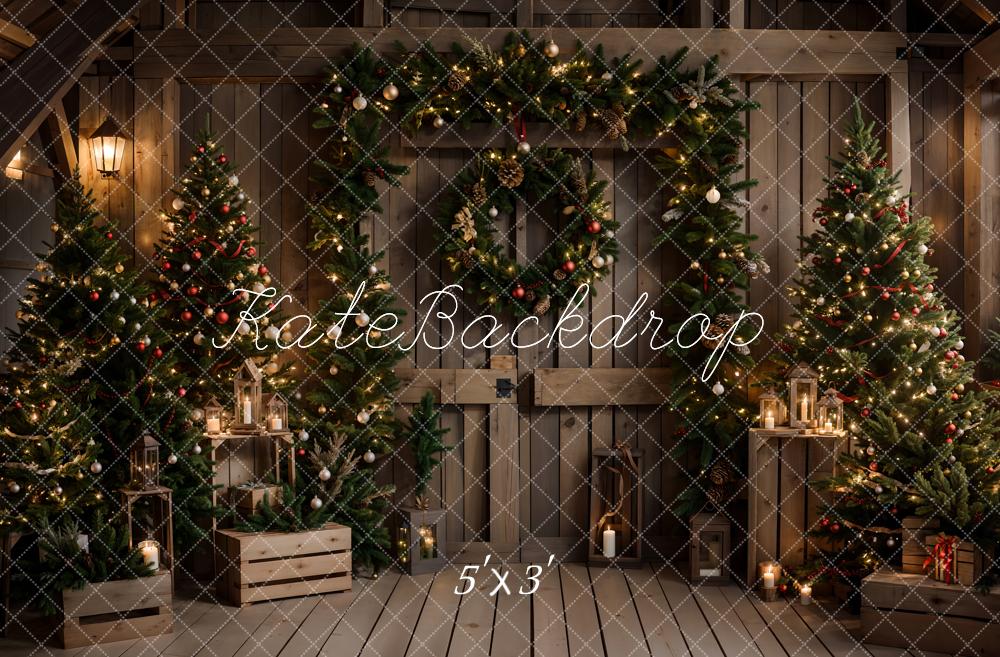 Kate Weihnachten Bauernhof Indoor Dunkelbraunes Scheunentor Hintergrund entworfen von Emetselch - Kate Backdrop.de