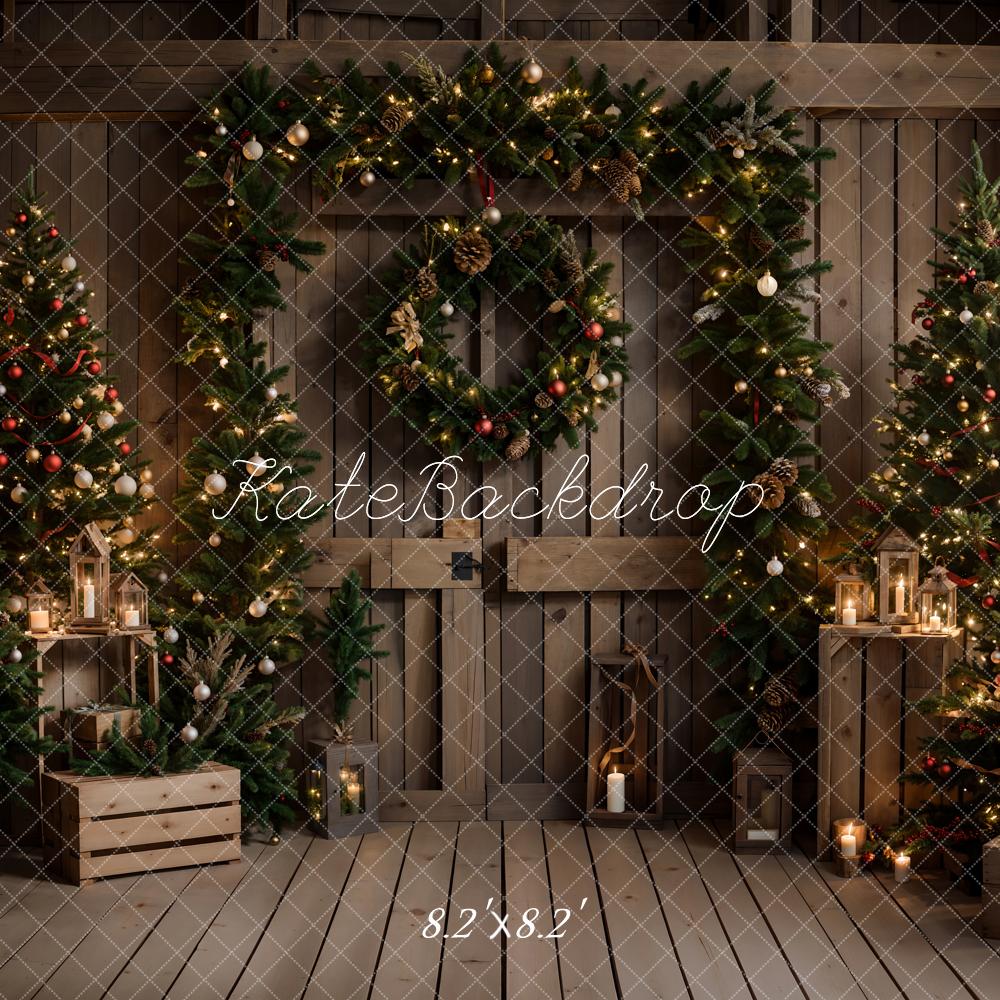 Kate Weihnachten Bauernhof Indoor Dunkelbraunes Scheunentor Hintergrund entworfen von Emetselch - Kate Backdrop.de