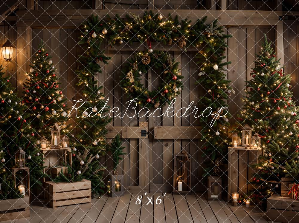 Kate Weihnachten Bauernhof Indoor Dunkelbraunes Scheunentor Hintergrund entworfen von Emetselch - Kate Backdrop.de