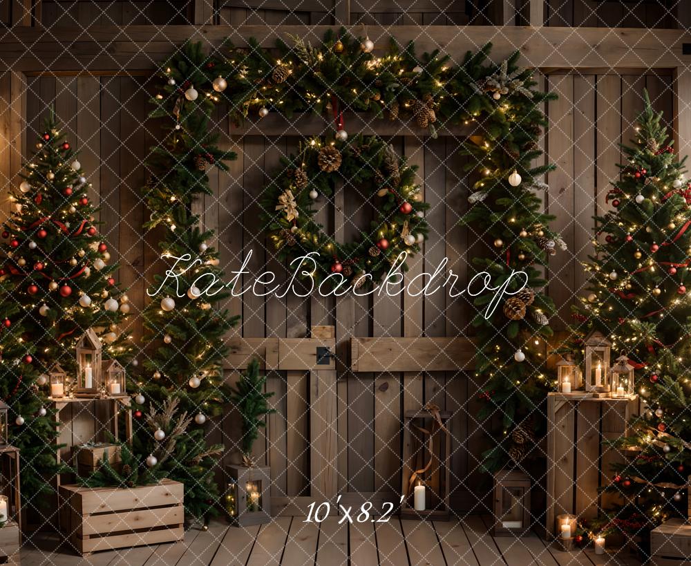 Kate Weihnachten Bauernhof Indoor Dunkelbraunes Scheunentor Hintergrund entworfen von Emetselch - Kate Backdrop.de