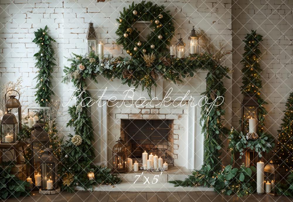 Kate Winter Weihnachten Innen Weißer Ziegelkamin Hintergrund Entworfen von Emetselch - Kate Backdrop.de