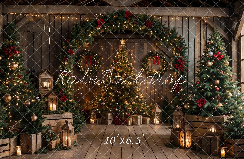 Kate Weihnachten Nacht Dunkelbraunes Holz Scheunentor Hintergrund entworfen von Chain Photography - Kate Backdrop.de