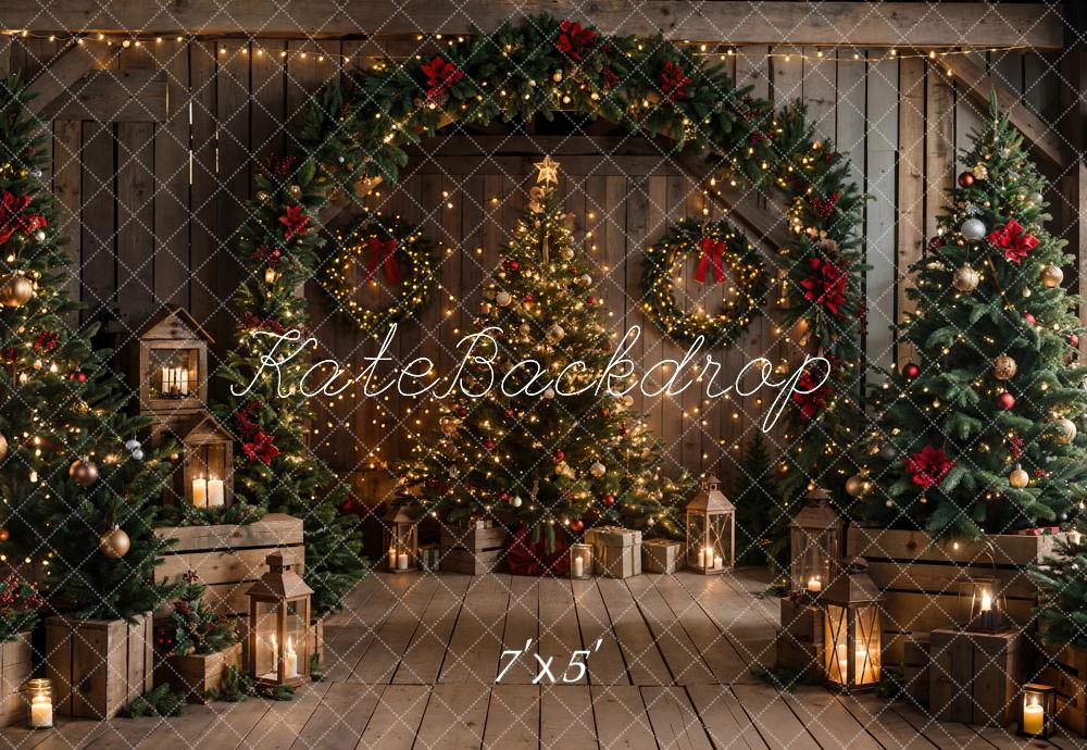 Kate Weihnachten Nacht Dunkelbraune Holz Gebogenes Scheunentor Hintergrund Entworfen von Chain Photography - Kate Backdrop.de
