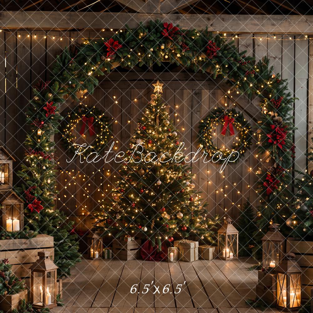 Kate Weihnachten Nacht Dunkelbraunes Holz Scheunentor Hintergrund entworfen von Chain Photography - Kate Backdrop.de