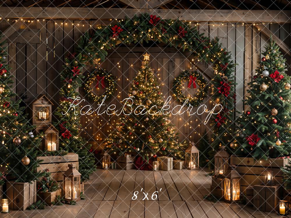 Kate Weihnachten Nacht Dunkelbraunes Holz Scheunentor Hintergrund entworfen von Chain Photography - Kate Backdrop.de
