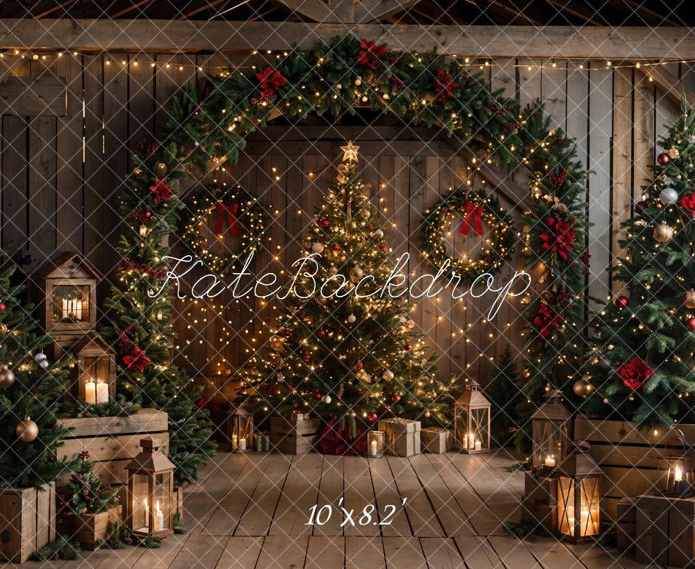 Kate Weihnachten Nacht Dunkelbraunes Holz Scheunentor Hintergrund entworfen von Chain Photography - Kate Backdrop.de