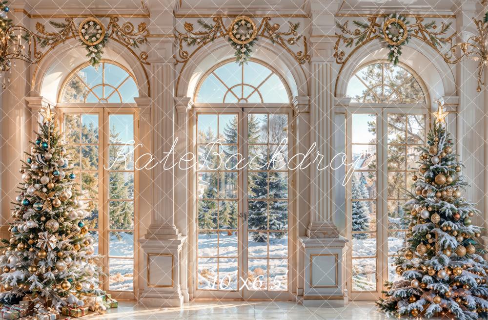 ⚡Blitzangebote #4-Kate Winter Weihnachten Weiße Retro Blumenbogen Fenster Hintergrund entworfen - Kate Backdrop.de