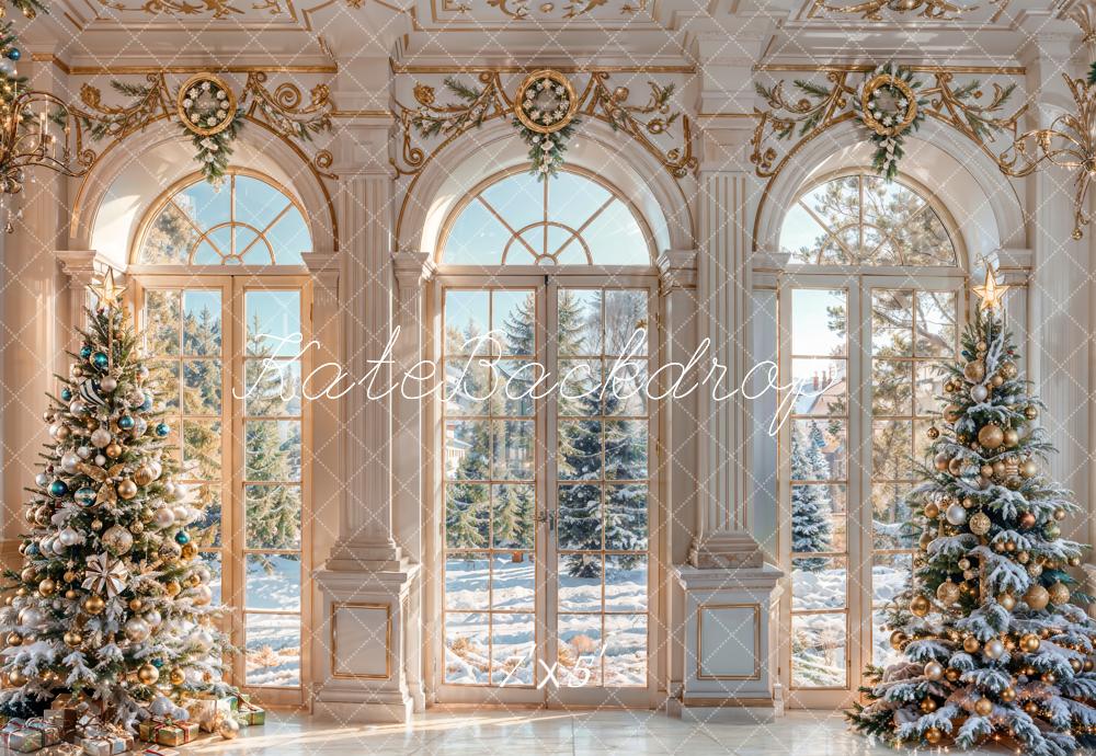 ⚡Blitzangebote #4-Kate Winter Weihnachten Weiße Retro Blumenbogen Fenster Hintergrund entworfen - Kate Backdrop.de