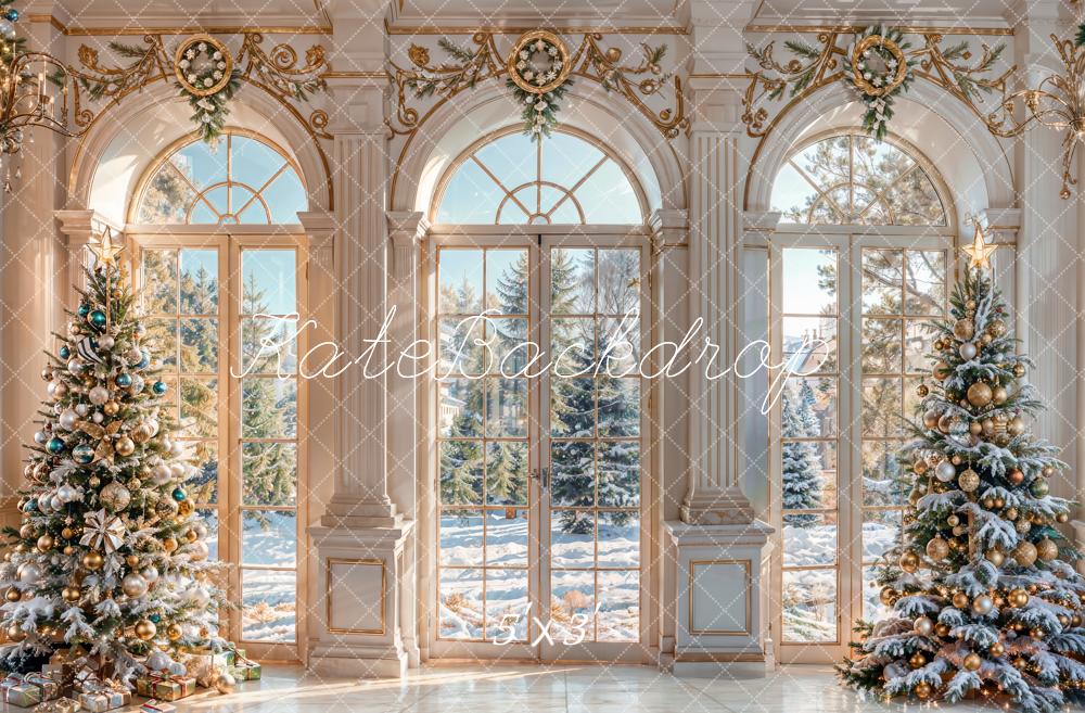 ⚡Blitzangebote #4-Kate Winter Weihnachten Weiße Retro Blumenbogen Fenster Hintergrund entworfen - Kate Backdrop.de